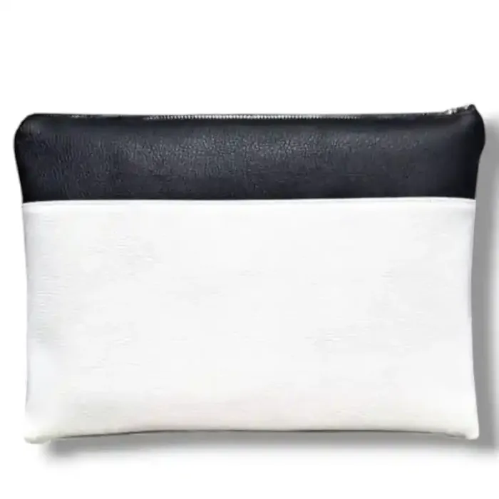 vista posteriore pochette ecopelle bicolore