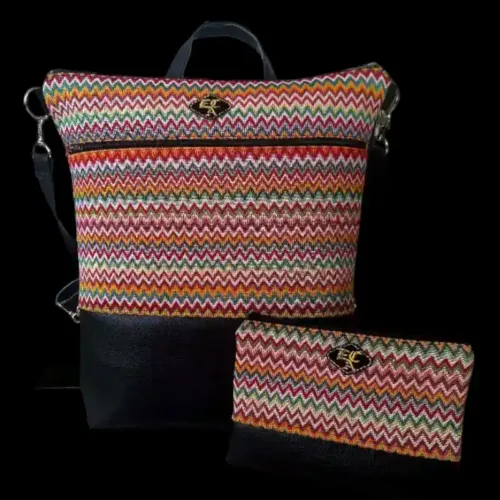 zaino convertibile con pochette fantasia zig-zag