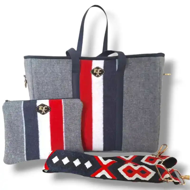 borsa in pura lana con pochette e tracolla abbinate