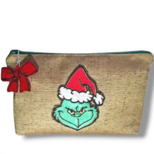 pochette in tessuto impermeabile con ricamo a tema natalizio