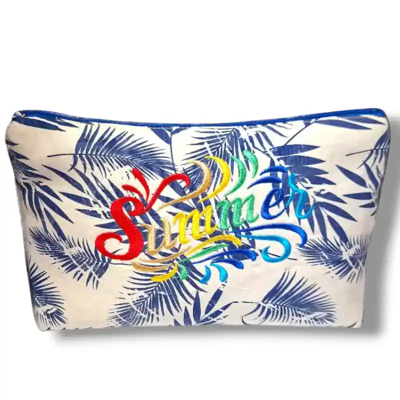 pochette in cotone fantasia con ricamo multicolor